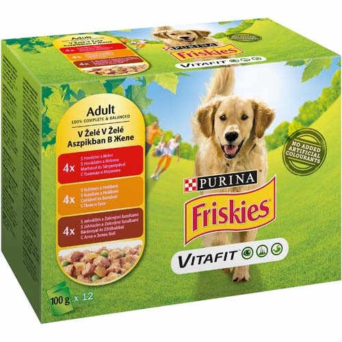 Friskies Dog aspic, pui, vita, miel, 12 x 100g