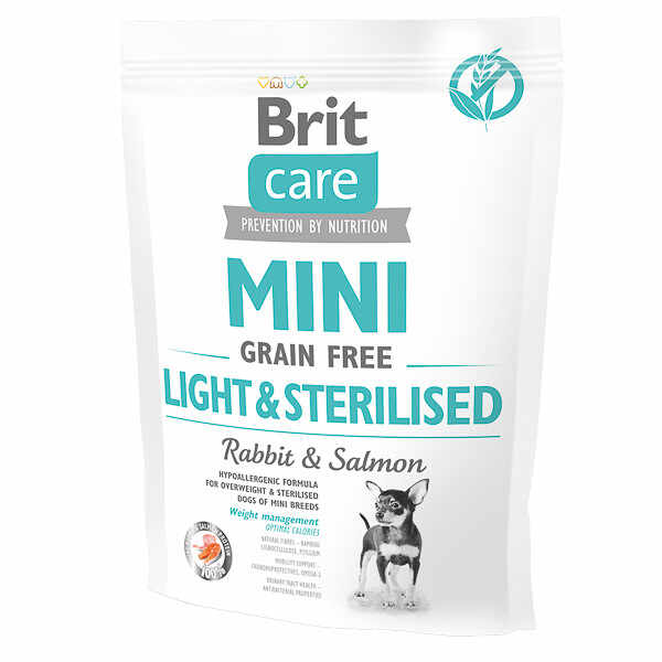 Brit Care Mini Light & Sterilised, XS-S, Iepure, hrană uscată fără cereale câini sterilizați, 400g
