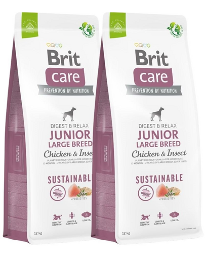 BRIT Care Sustainable Junior Large Breed 2 x 12 kg hrana catei talie mare, pui si insecte