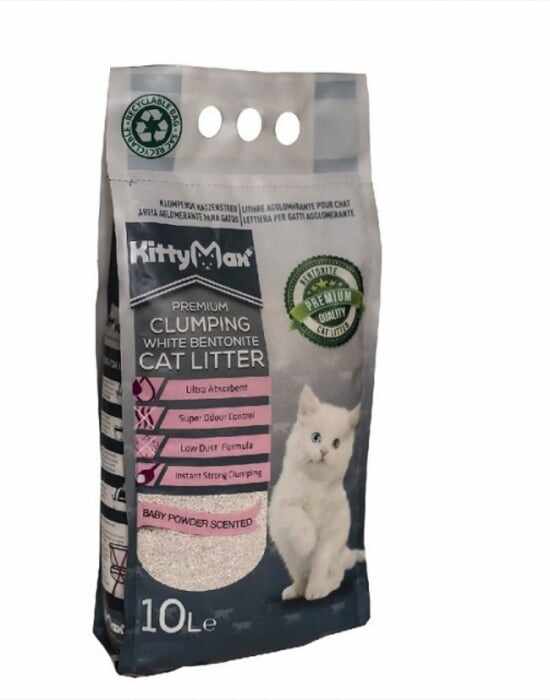 KittyMax Asternut Igienic Bentonita Premium KittyMax Baby Powder pentru Pisici 10 l
