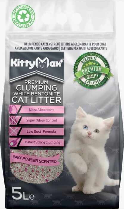 KittyMax Asternut Igienic Bentonita Premium KittyMax Baby Powder pentru Pisici 5 l