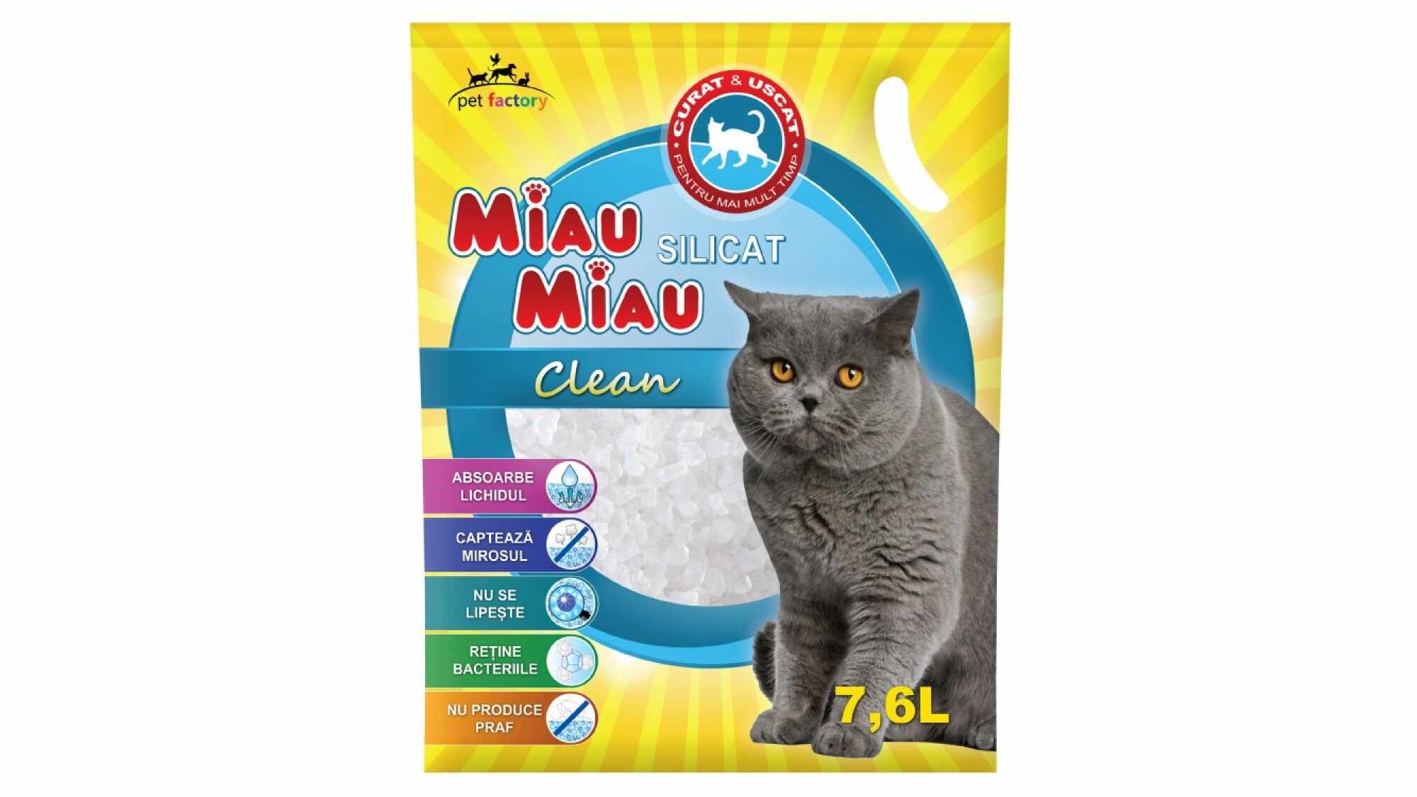 Nisip Silicat Pentru Pisici Miau Miau , 7.6 L, Clean